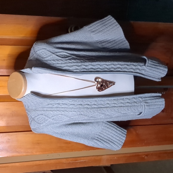 ROOTS* vintage cable knit 2/3n wide sleeve zip front lambswool cardigan sweater - Picture 1 of 13